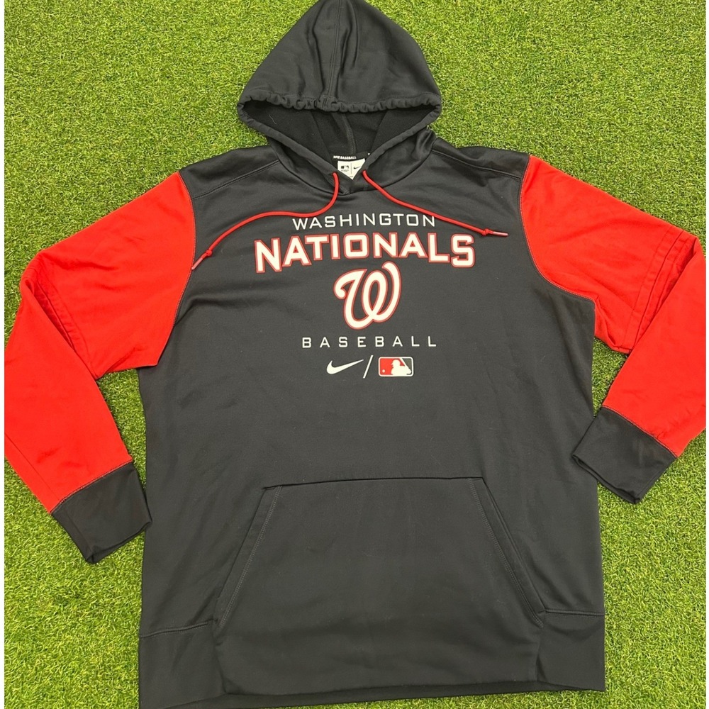 Nike Washington Nationals MLB Therma-FIT Hoodie Mens XL Black Red Pullover